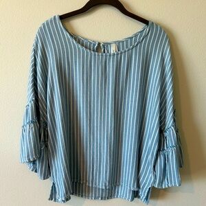 Liverpool Blue Striped Bell Sleeve Blouse (M)